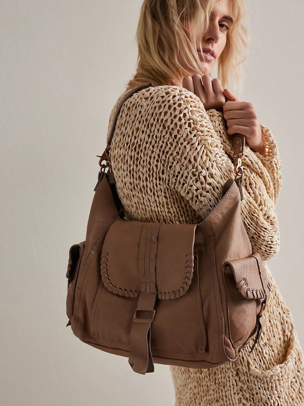 We the Free Leigh Distressed Tote 🔥 desert taupe• NWOT• large